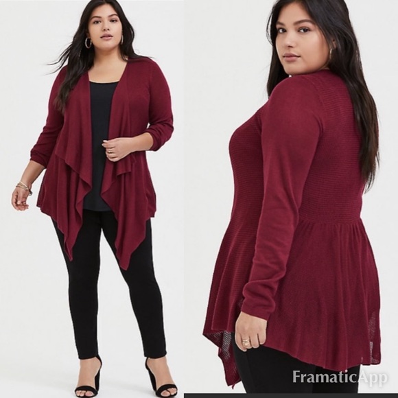 NWT TORRID Beet Red Drape Front Cardigan